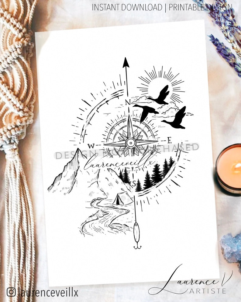 Compass and Nature Landscape - LaurenceVartiste