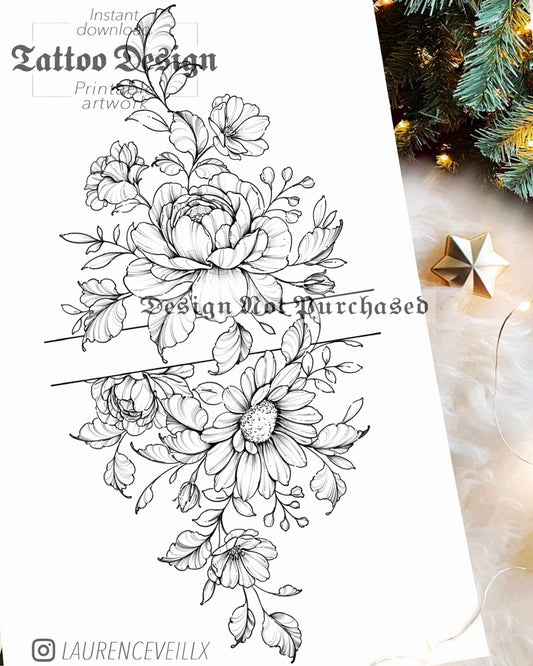 Peony Daisy and Leaves - LaurenceVartiste