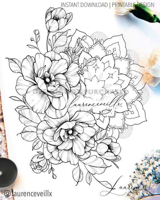 Tulips Poppies and Mandala - LaurenceVartiste
