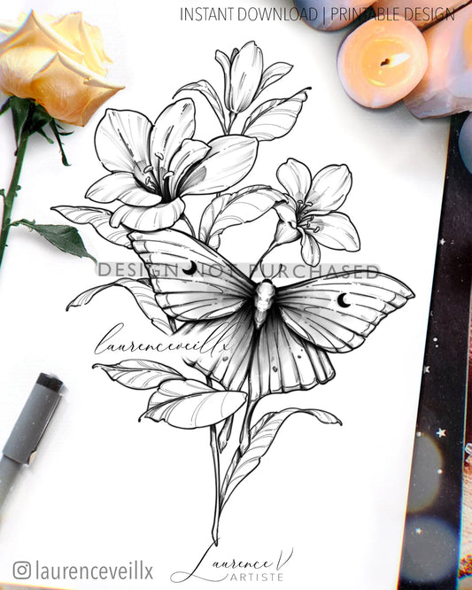 Luna Moth and Lilies - LaurenceVartiste
