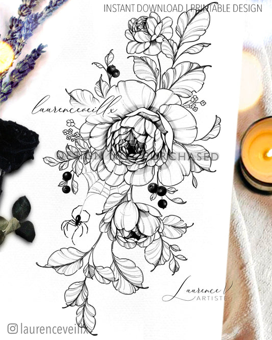 Peonies and Spider - LaurenceVartiste
